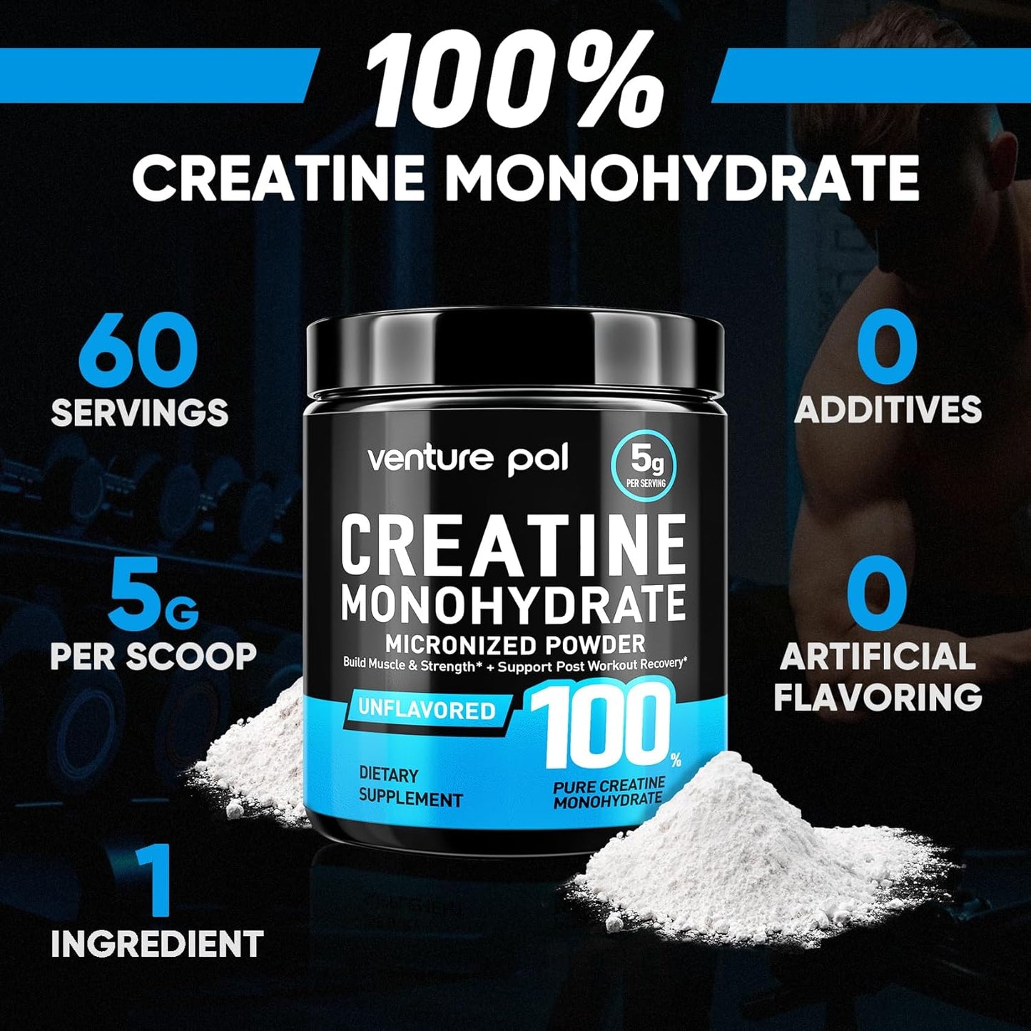 100% Pure Micronized Creatine Monohydrate Powder, Unflavored Creatine for Women & Men, Vegan, Keto, Gluten Free, 5 G (5000Mg) per Serving, Creatina Monohidratada En Polvo