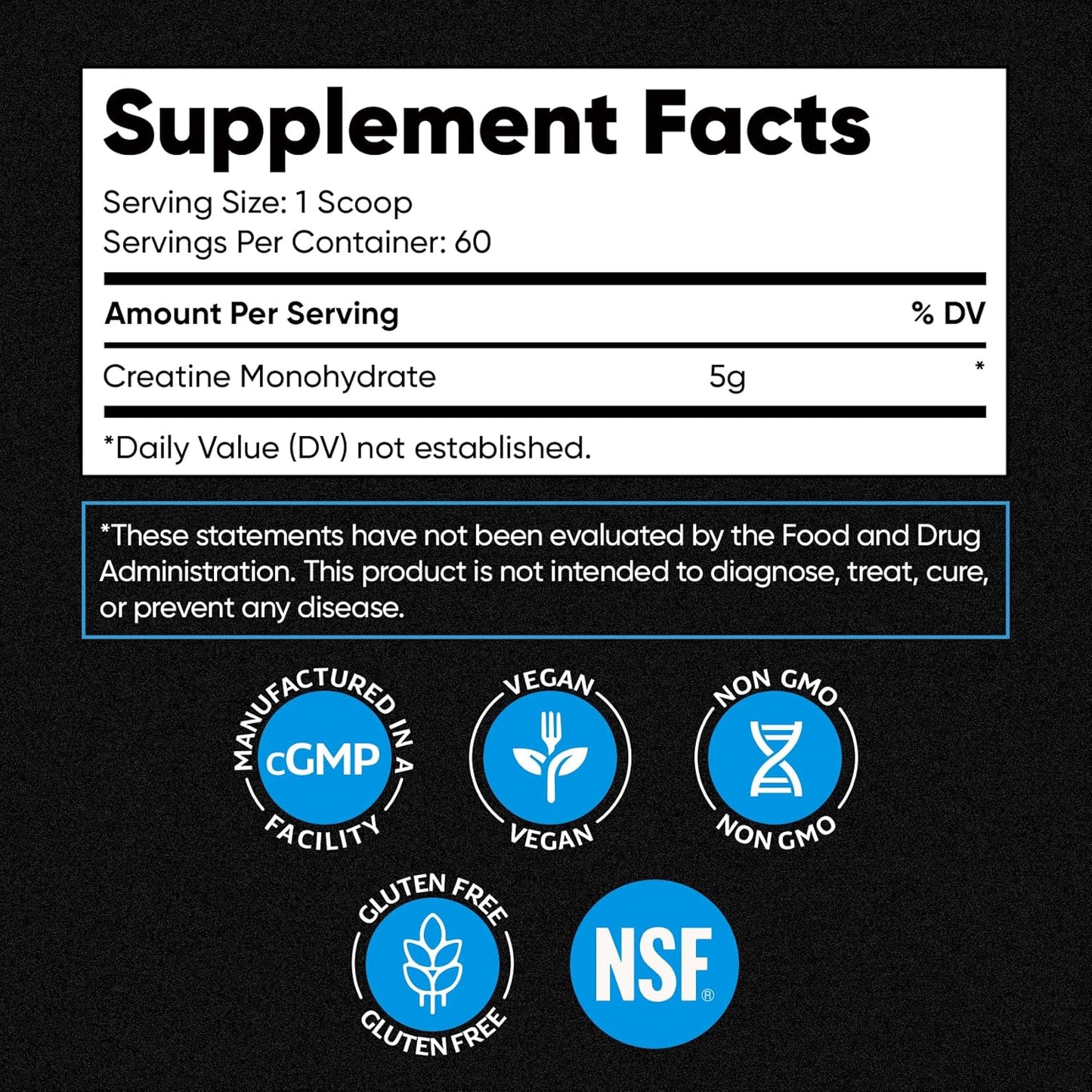 100% Pure Micronized Creatine Monohydrate Powder, Unflavored Creatine for Women & Men, Vegan, Keto, Gluten Free, 5 G (5000Mg) per Serving, Creatina Monohidratada En Polvo