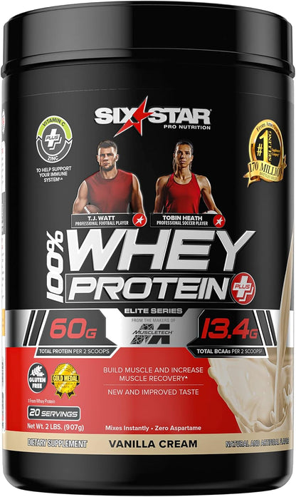 Whey Protein Powder plus - Muscle Building & Recovery Formula with Whey Isolate Powder, Bcaas, 30G Protein, Immune Support - Post-Workout Supplement - Vanilla Cream, 1.8 Lbs