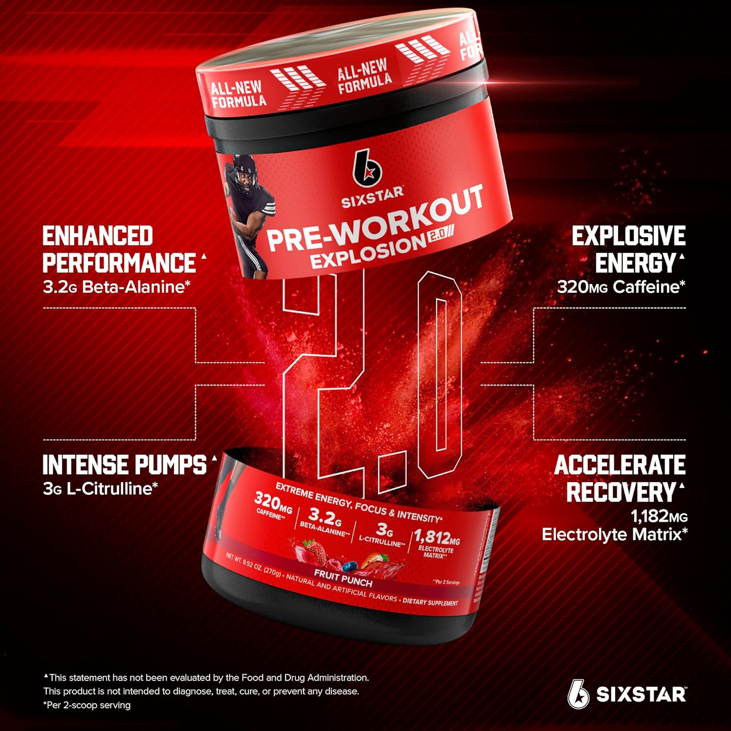Pre-Workout Powder for Men & Women, Fruit Punch (30 Servings) - Preworkout Explosion 2.0 Energy Powder Drink Mix with Beta-Alanine & Caffeine - Sports Nutrition Supplement Products