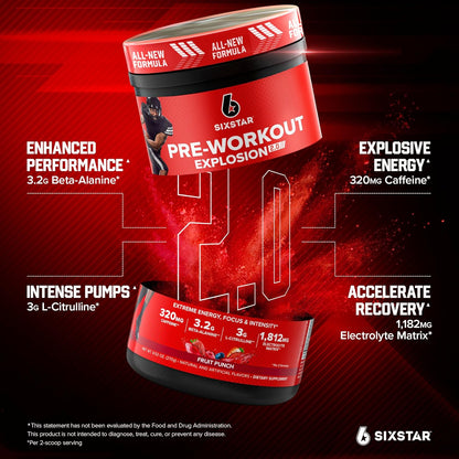 Pre-Workout Powder for Men & Women, Fruit Punch (30 Servings) - Preworkout Explosion 2.0 Energy Powder Drink Mix with Beta-Alanine & Caffeine - Sports Nutrition Supplement Products