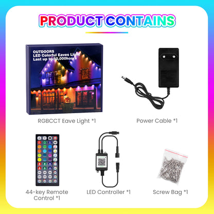 Permanent Outdoor Eaves LED/RGB Waterproof String Lights, Christmas Party Lighting