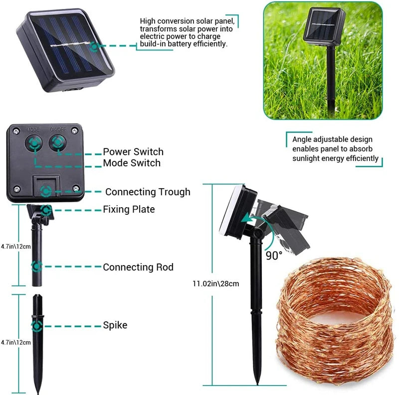 LED Solar Outdoor Garden Fairy String Light