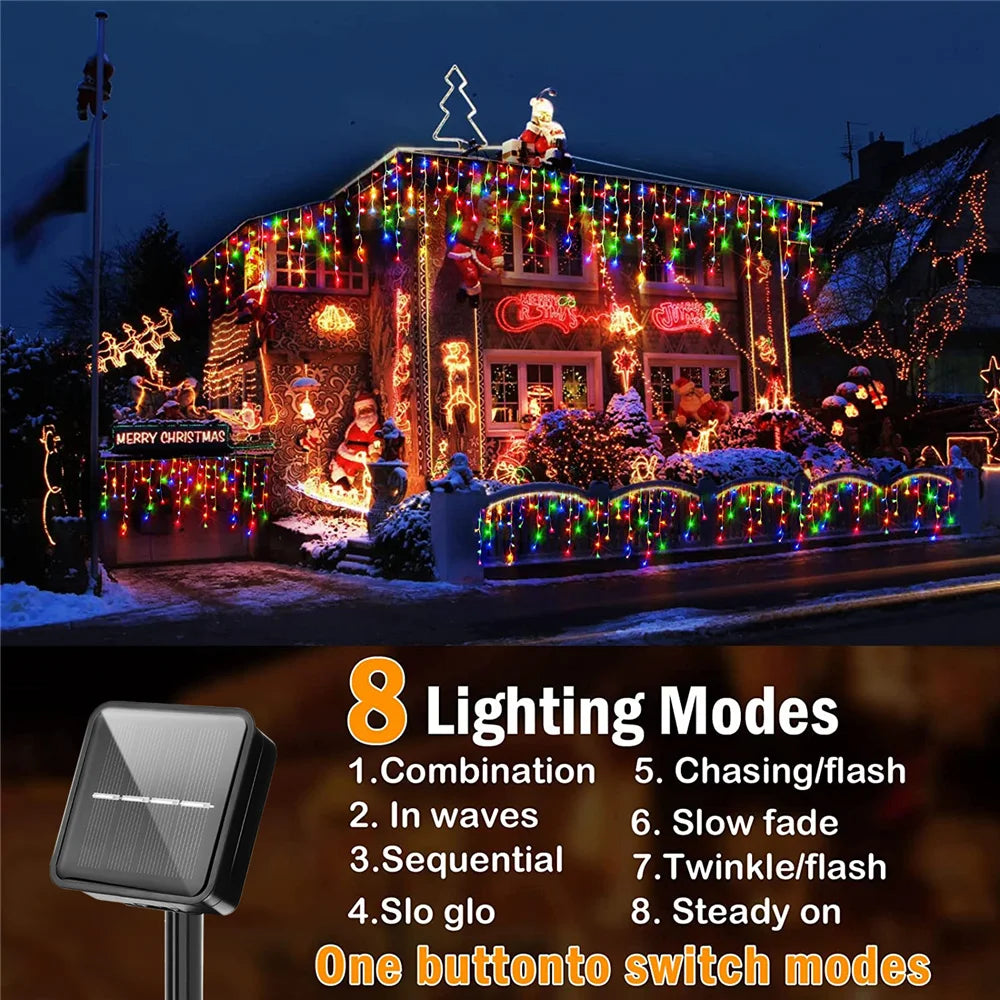 Solar Powered Outdoor Icicle Christmas Lights
