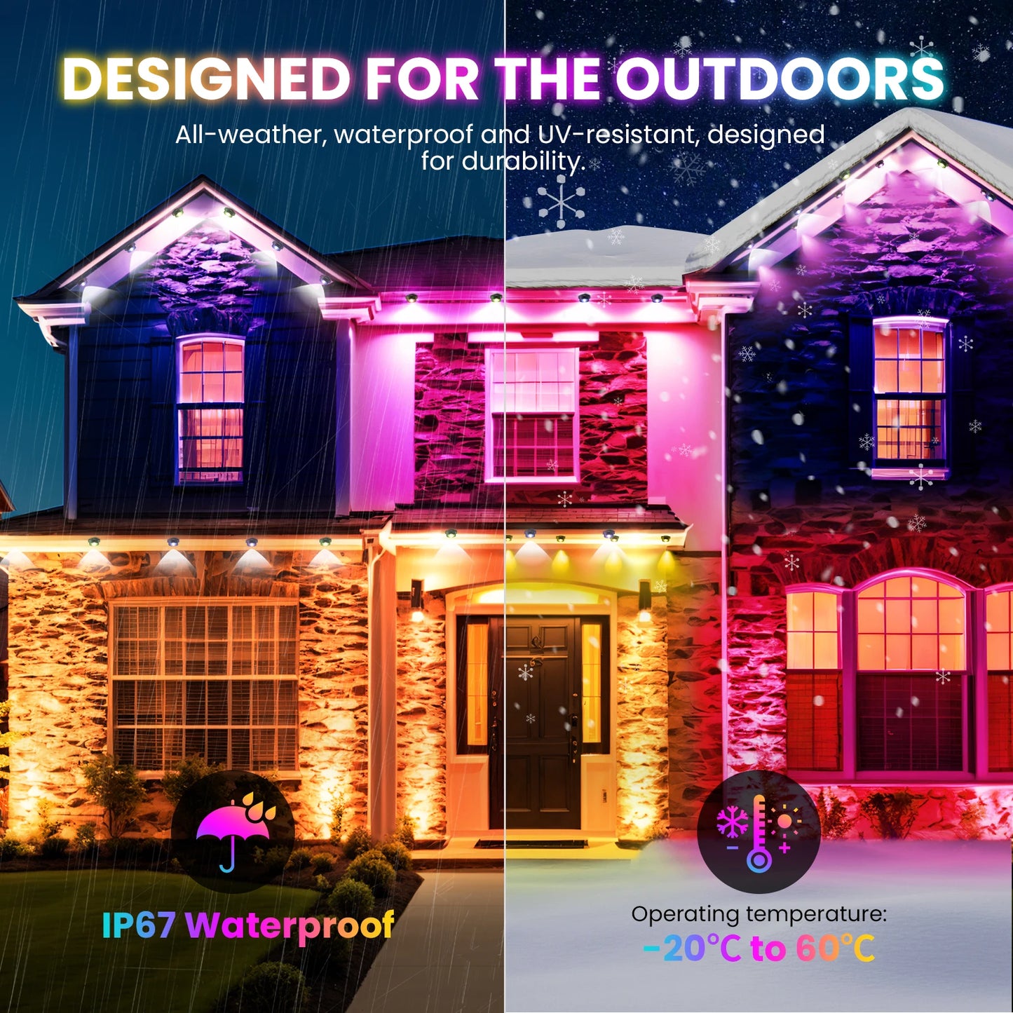 Permanent Outdoor Eaves LED/RGB Waterproof String Lights, Christmas Party Lighting