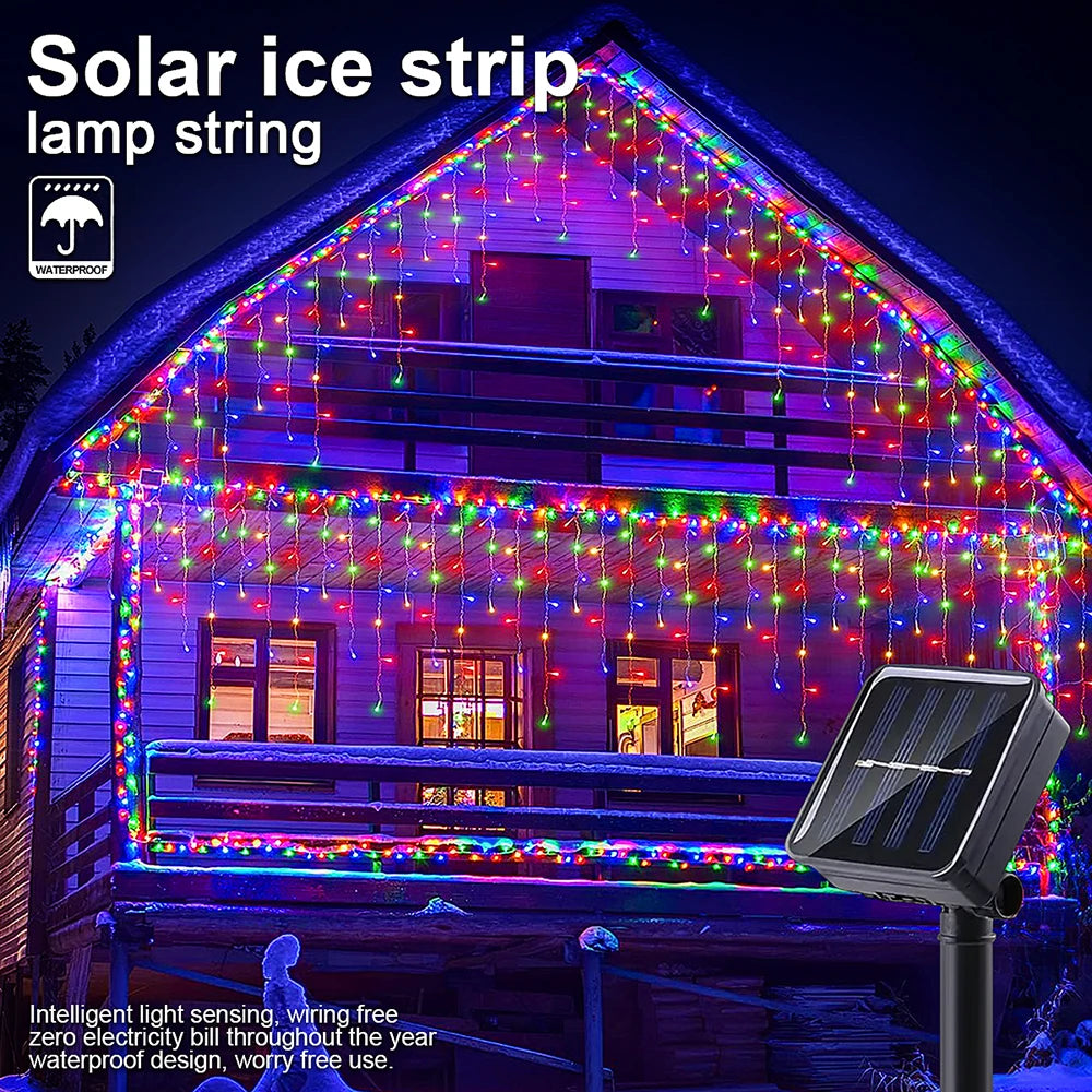 Solar Powered Outdoor Icicle Christmas Lights