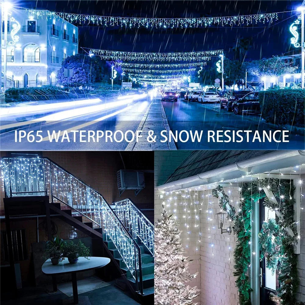Solar Powered Outdoor Icicle Christmas Lights