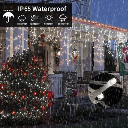 Solar Powered Outdoor Icicle Christmas Lights