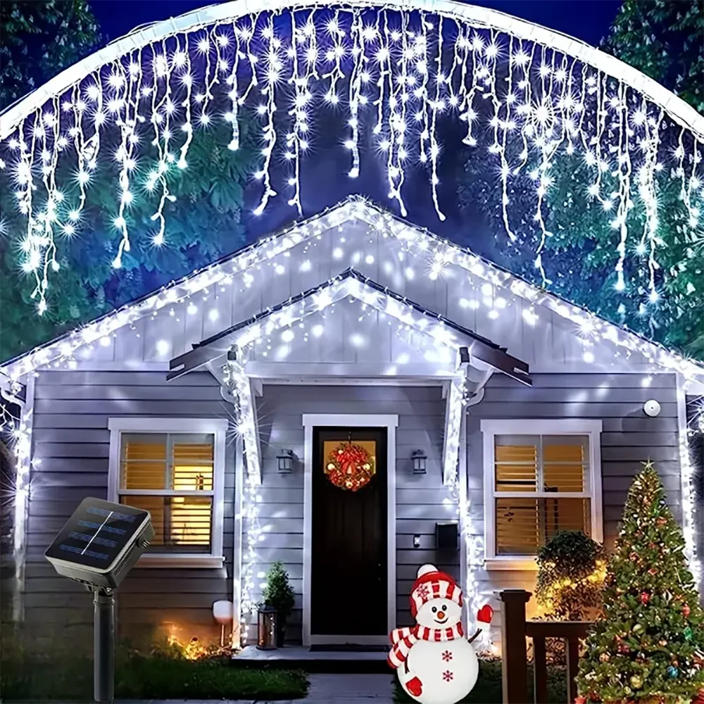 Solar Powered Outdoor Icicle Christmas Lights