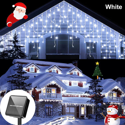 Solar Powered Outdoor Icicle Christmas Lights